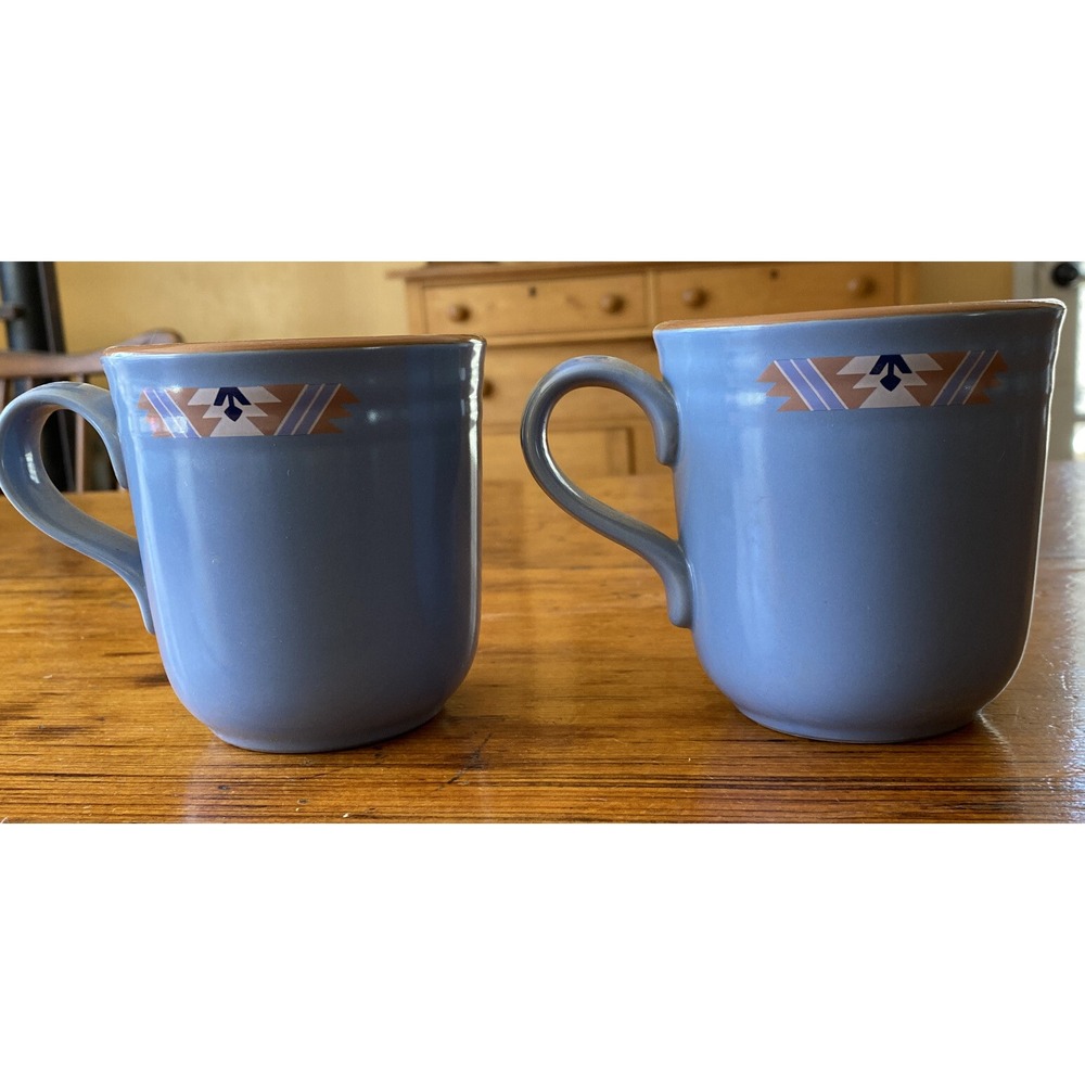 NORITAKE BLUE ADOBE COFFEE MUGS SET OF TWO